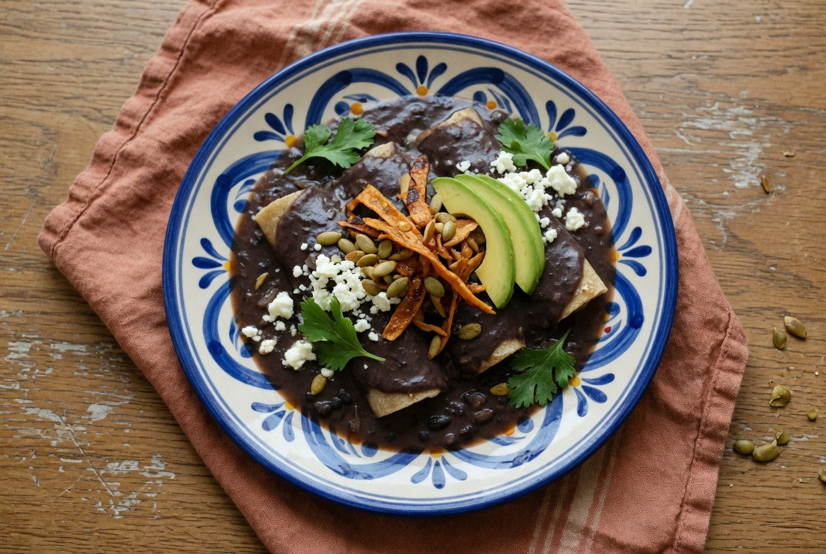 Gourmet Enfrijoladas with Flor de Calabaza & Oaxacan Cheese
