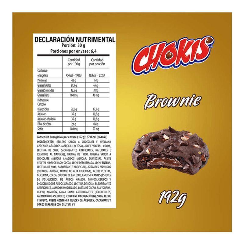 Chokis Brownie Chocolate Chip Cookies with nuts and chocolate filling - 7 oz