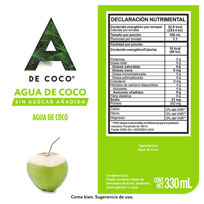 A De Coco 100% Natural Coconut Water 12 oz