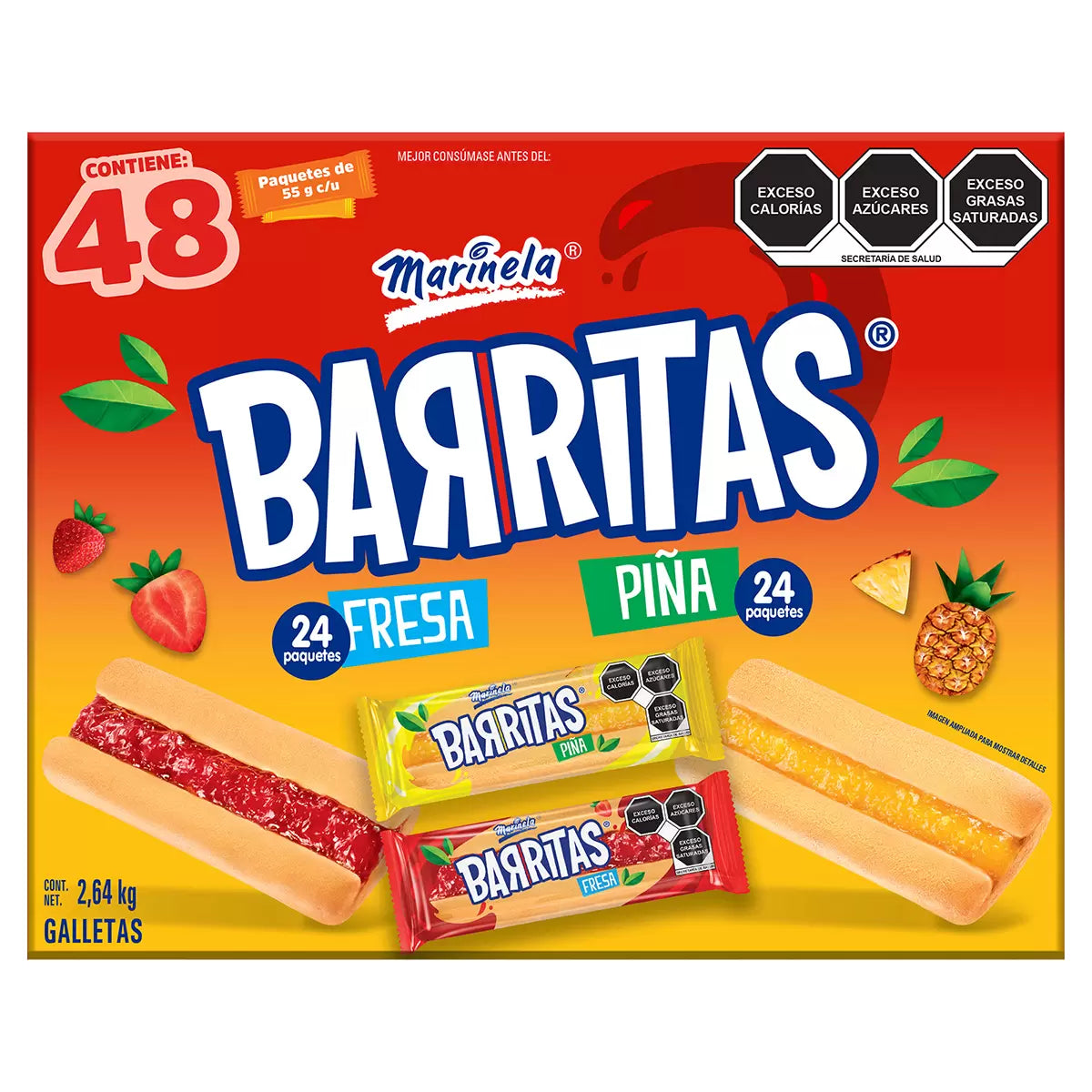 Marinela Strawberry and Pineapple Bars - 48 pieces of 2 oz each