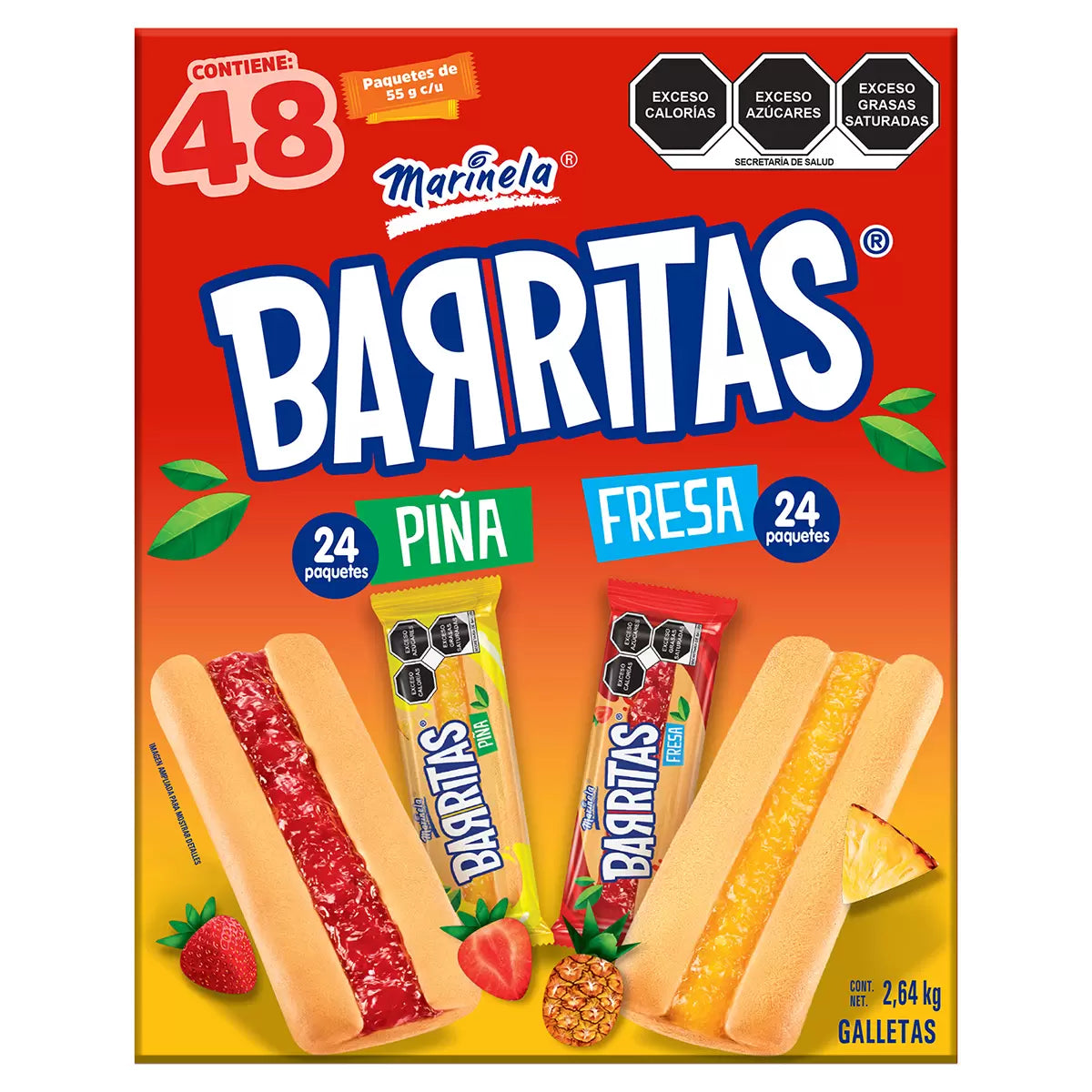 Marinela Strawberry and Pineapple Bars - 48 pieces of 2 oz each