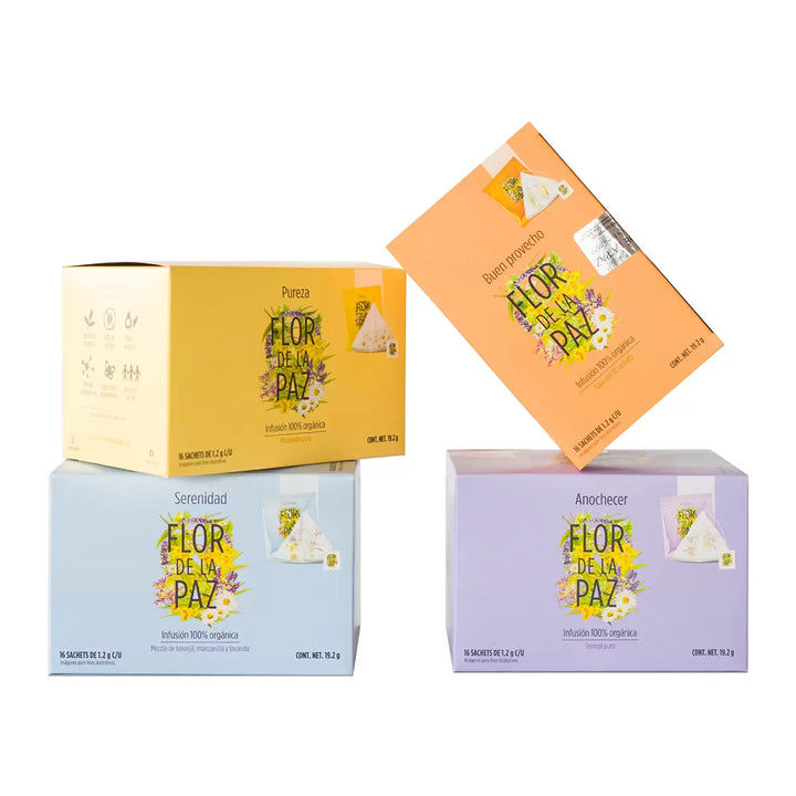 Flor de La Paz Organic Tea Kit - 4 Boxes with 16 Sachets Each