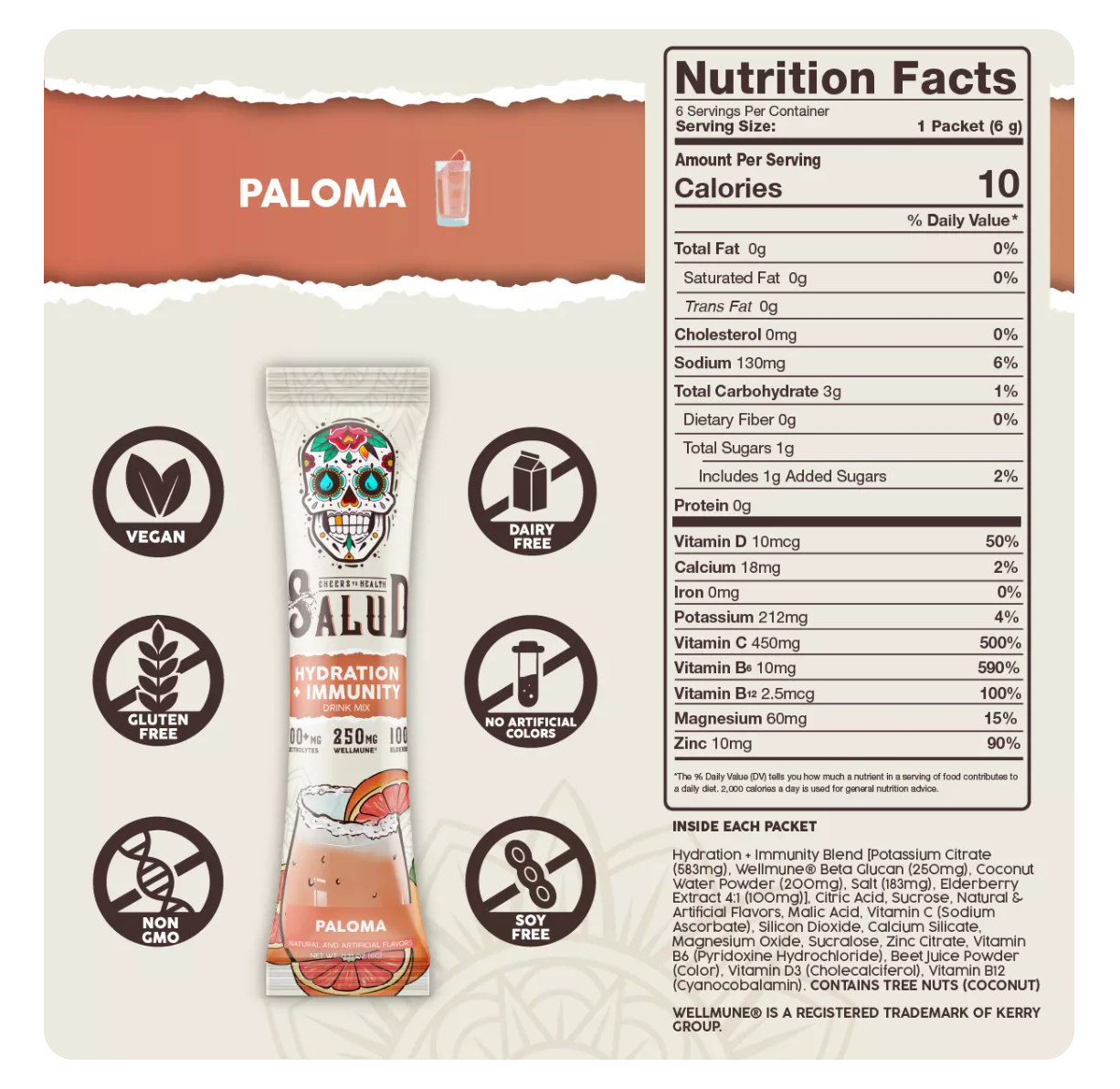Salud Hydration + Immunity Drink Mix Stick Packs - Paloma