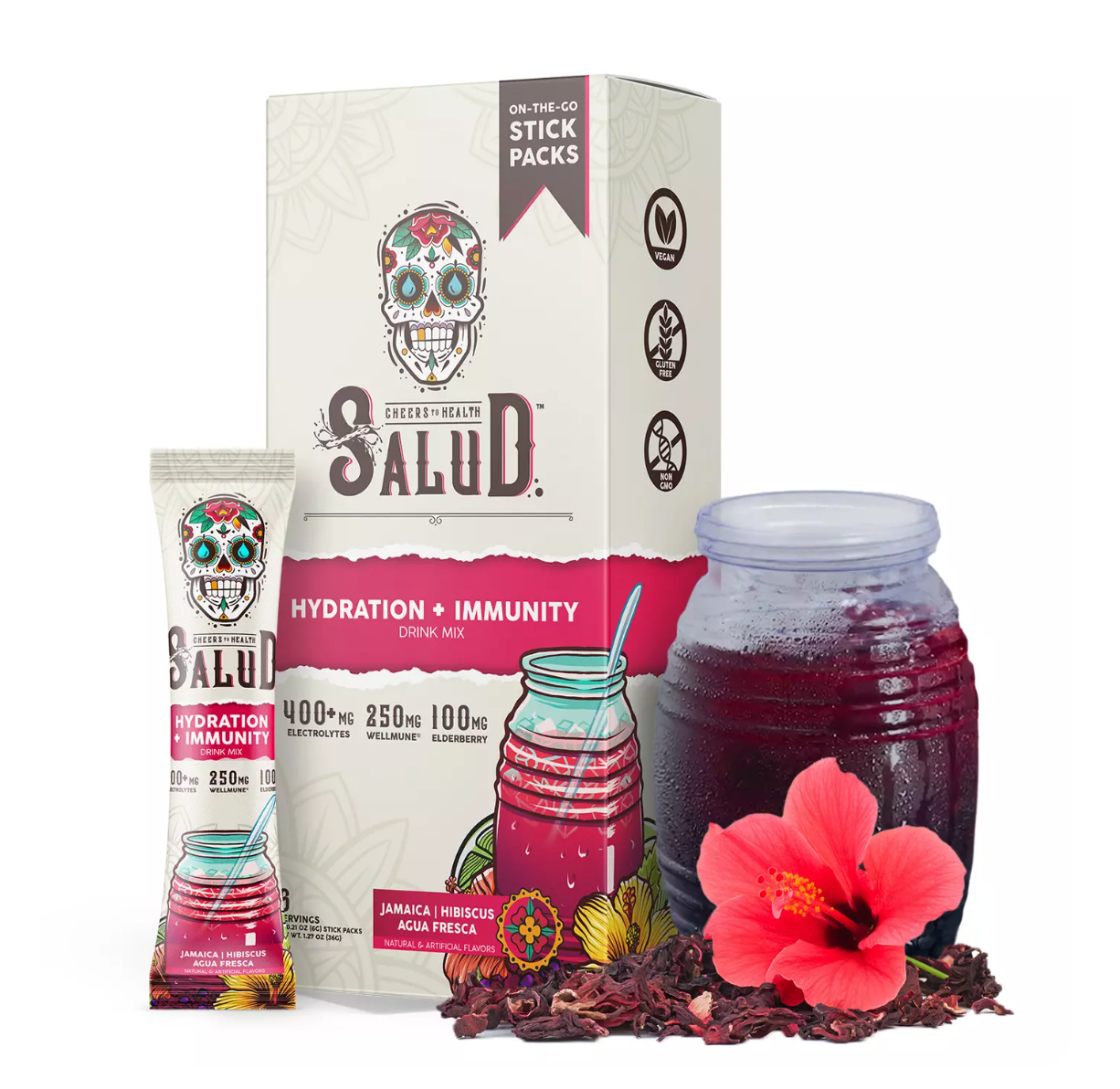 Salud Hydration + Immunity Drink Mix Stick Packs - Hibiscus Main image