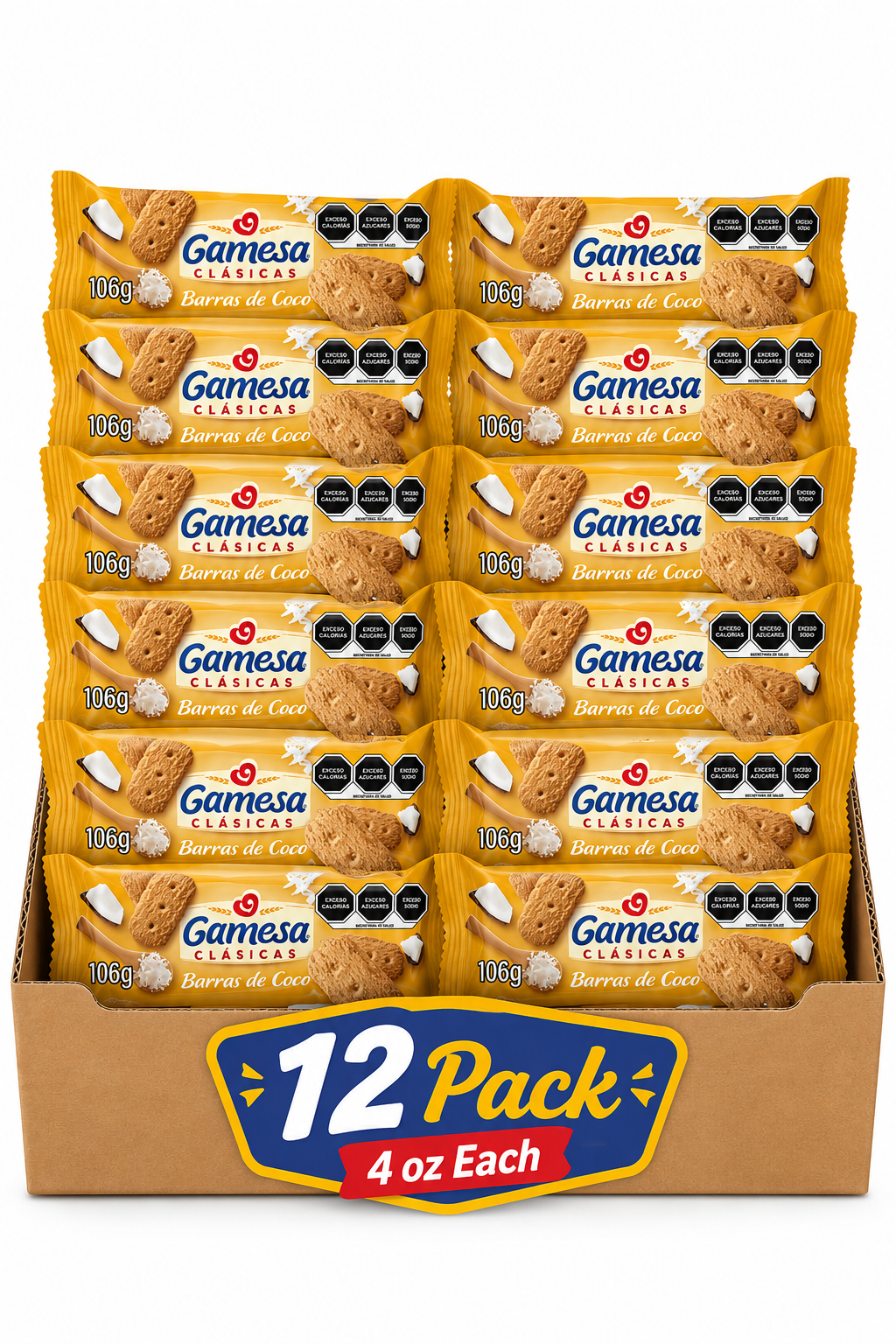 Gamesa Classic Coconut Bars Cookies 12 Pack 4 oz Each