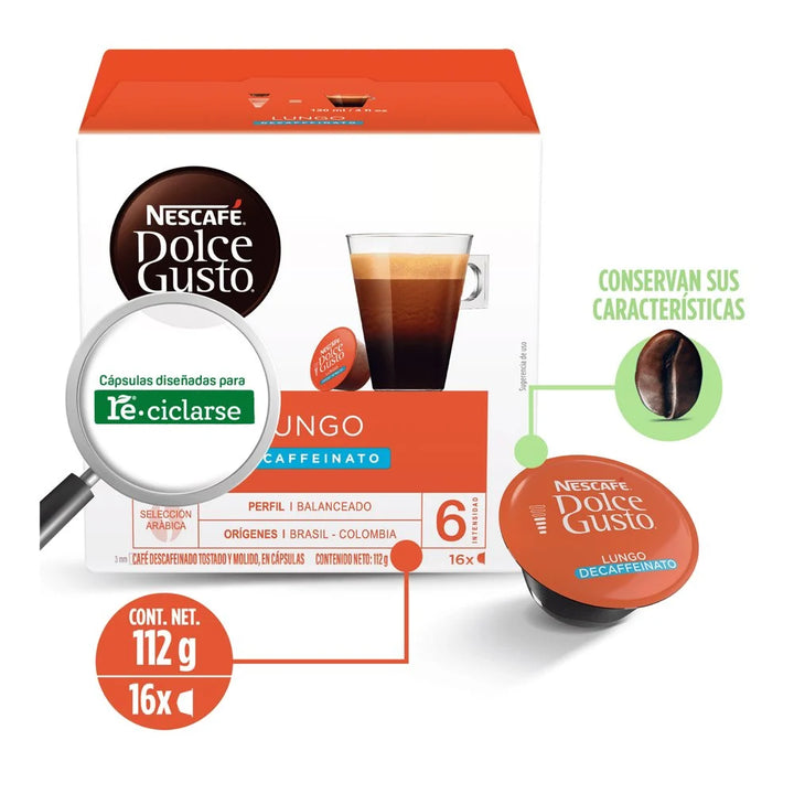 Nescafé Dolce Gusto Lungo Decaf Coffee Capsules – 16 ct
