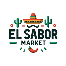 Logo of El Sabor Market, featuring stylized text and imagery symbolizing a diverse range of mexican gourmet and specialty foods.