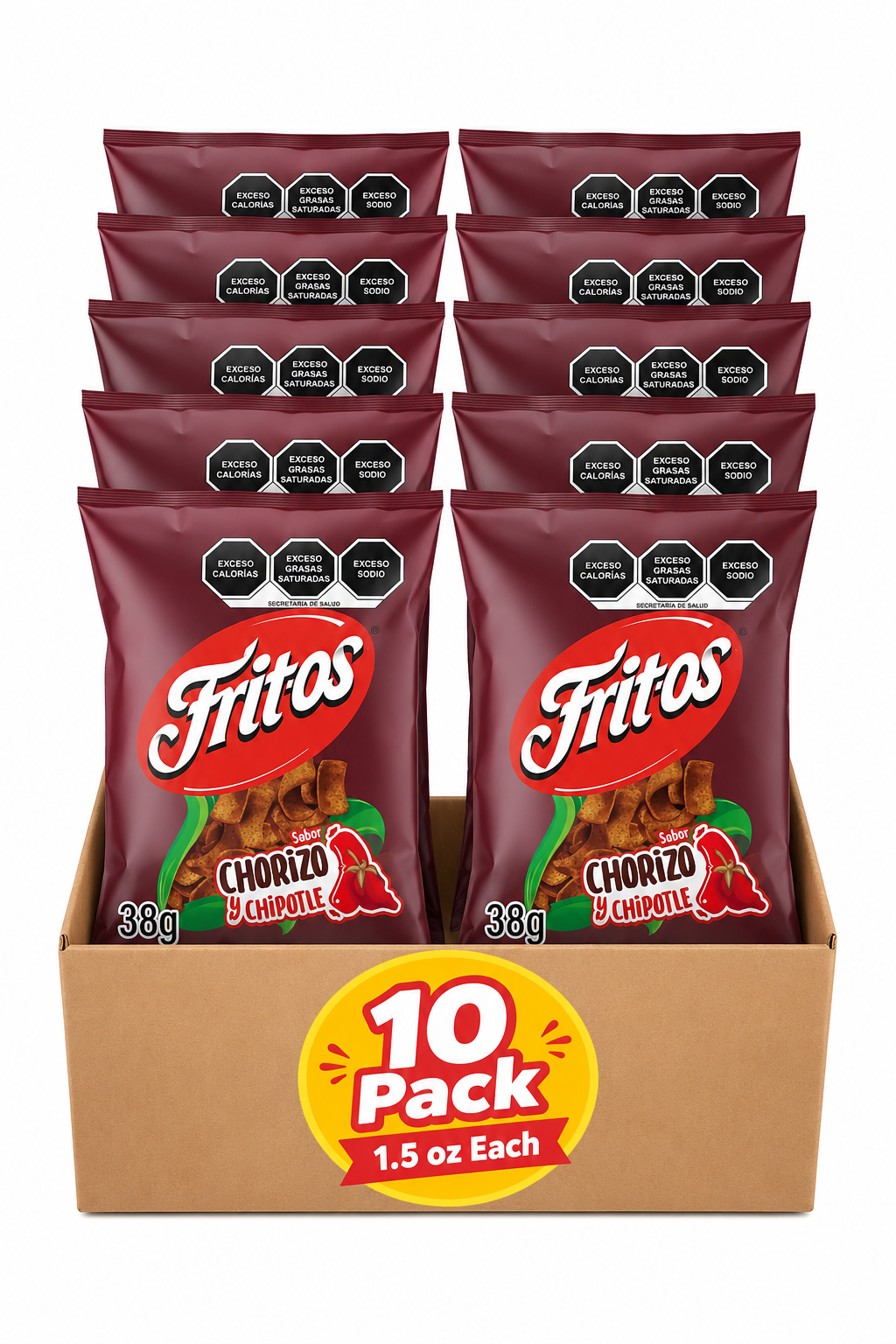 Sabritas Fritos Chorizo and Chipotle Corn Chips 10 Pack 2 oz Each