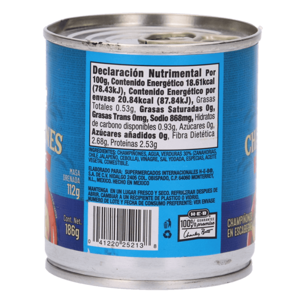 HEB El Sabor Tradicional Pickled Mushrooms in Can 7 oz