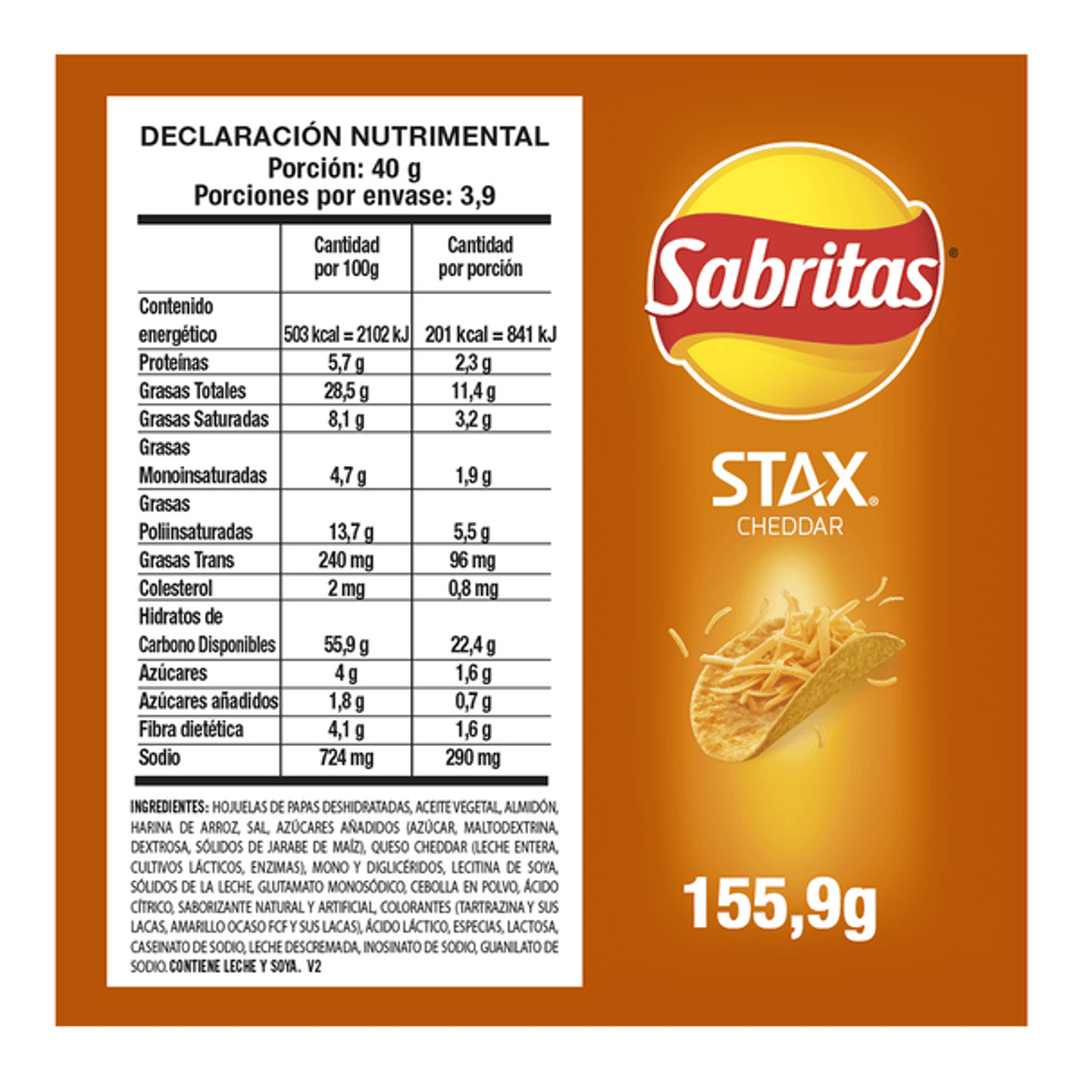 Sabritas Stax Cheddar Flavor - 6 oz