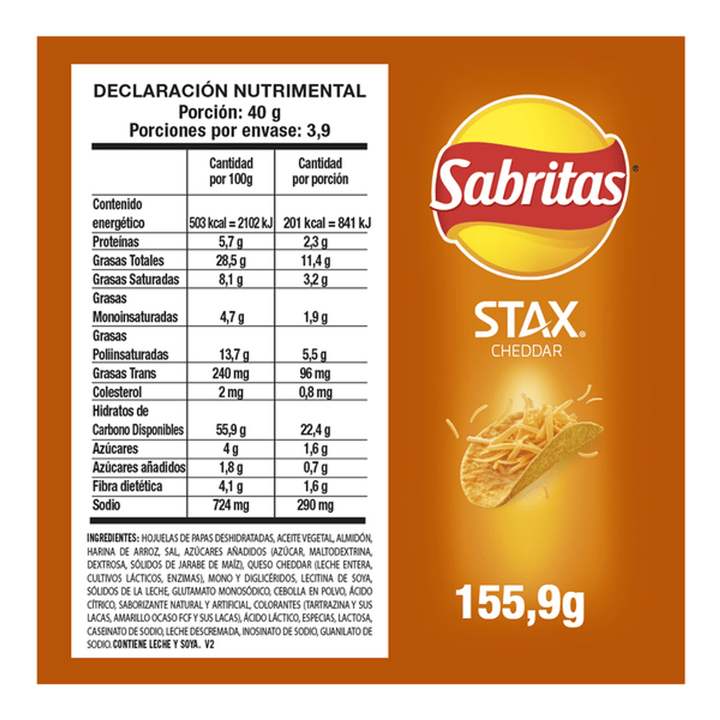 Sabritas Stax Cheddar Flavor - 6 oz