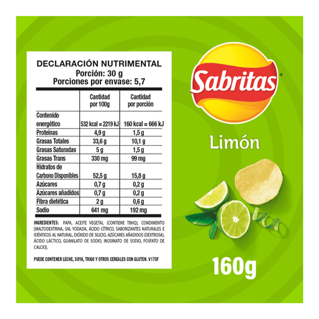 Sabritas Lemon Potato Chips 6 oz