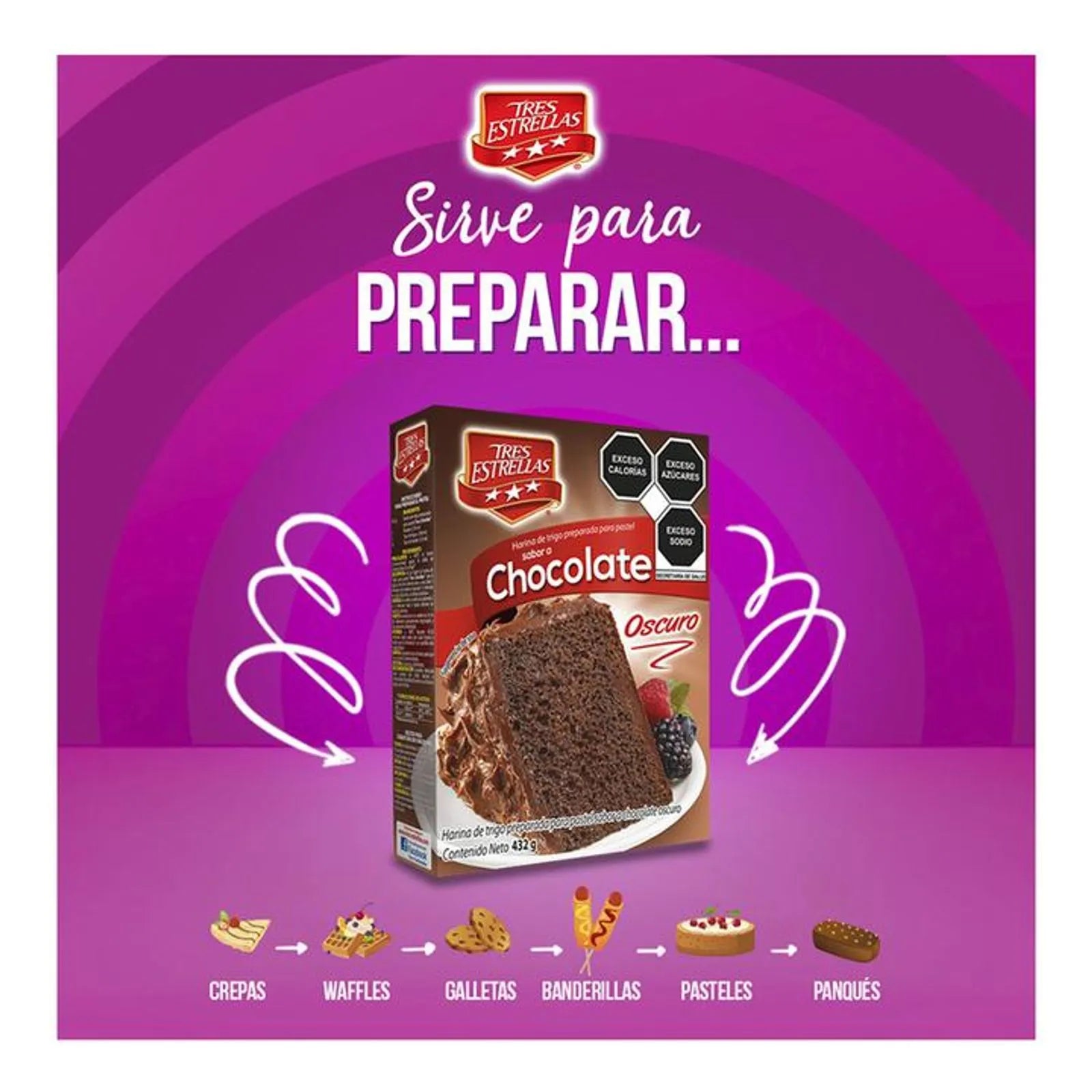 Tres Estrellas Dark Chocolate Cake Flour Mix 18 oz