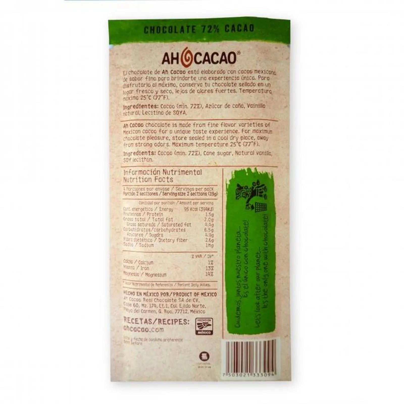 Ah Cacao Dark Chocolate 72% Cacao 1 Piece