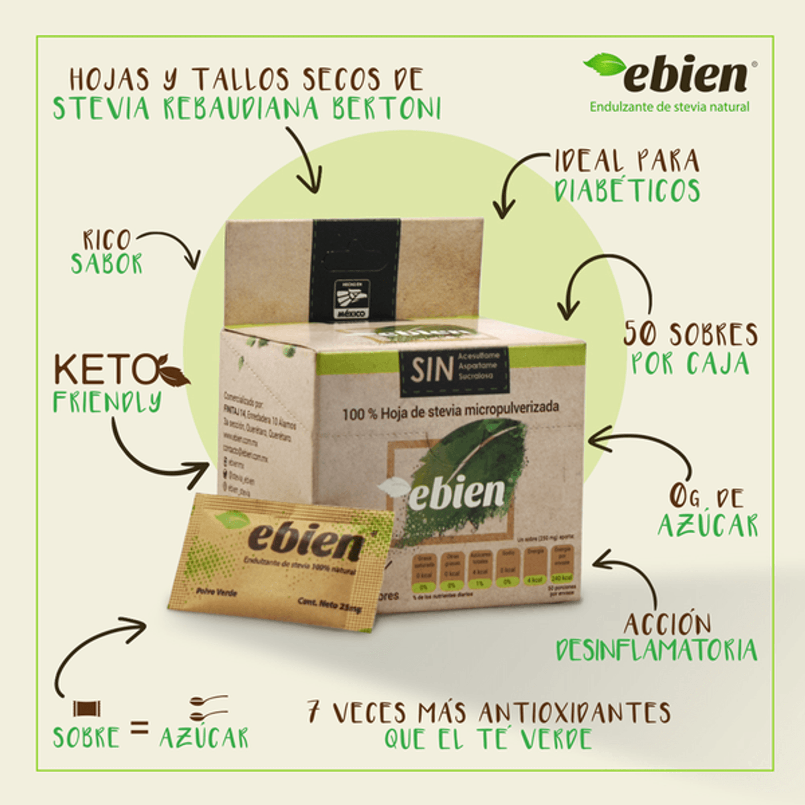 Ebien Natural Dried Stevia Powder 50 Packets 2 oz Secondary image