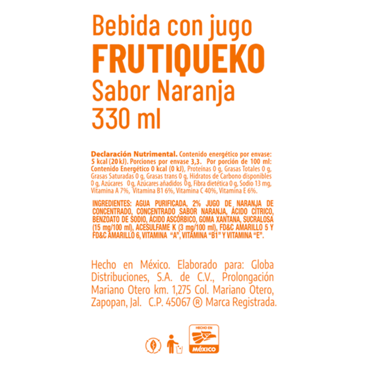 Frutiqueko  Orange Flavored Drink 11 oz