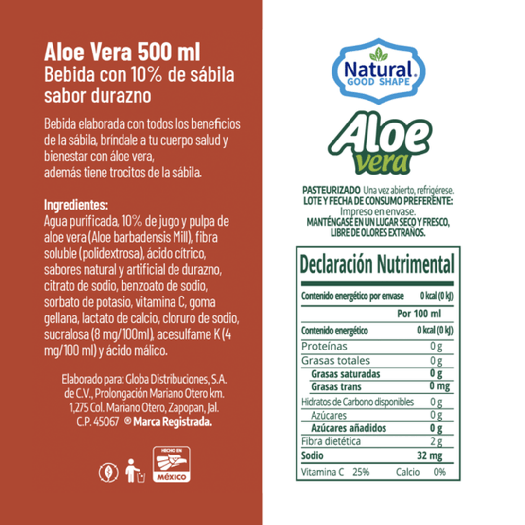 Natural Good Shape Peach Flavor Aloe Vera Drink 17 oz