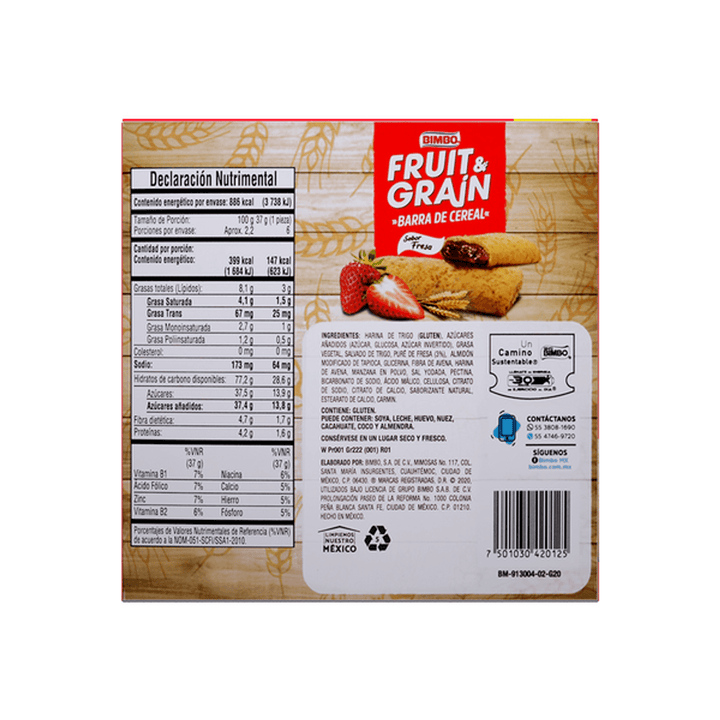 Bimbo Fruit And Grain Strawberry Cereal Bar 8 oz