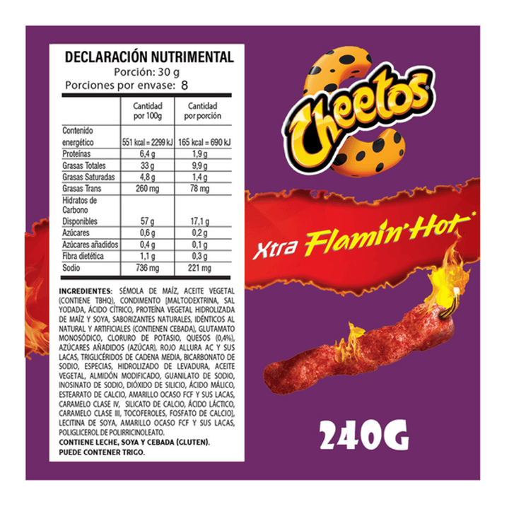 Sabritas Cheetos Xtra Flamin Hot Cheese Snack 8 oz