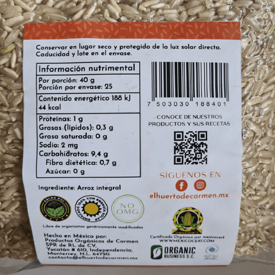 El Huerto de Carmen Organic Extra Long Brown Rice Morelos - 2.2 lbs