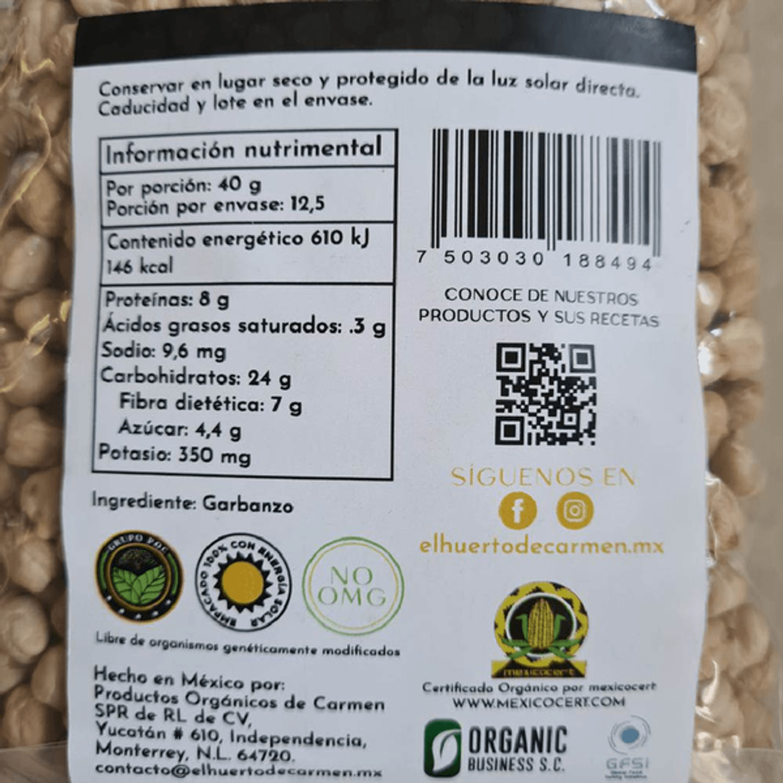 El Huerto de Carmen Organic Chickpeas - 18 oz