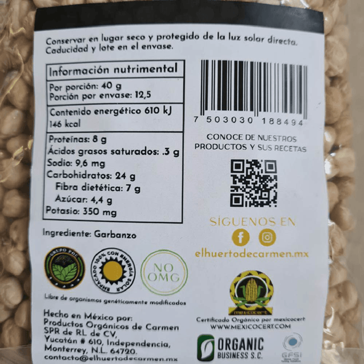 El Huerto de Carmen Organic Chickpeas - 18 oz