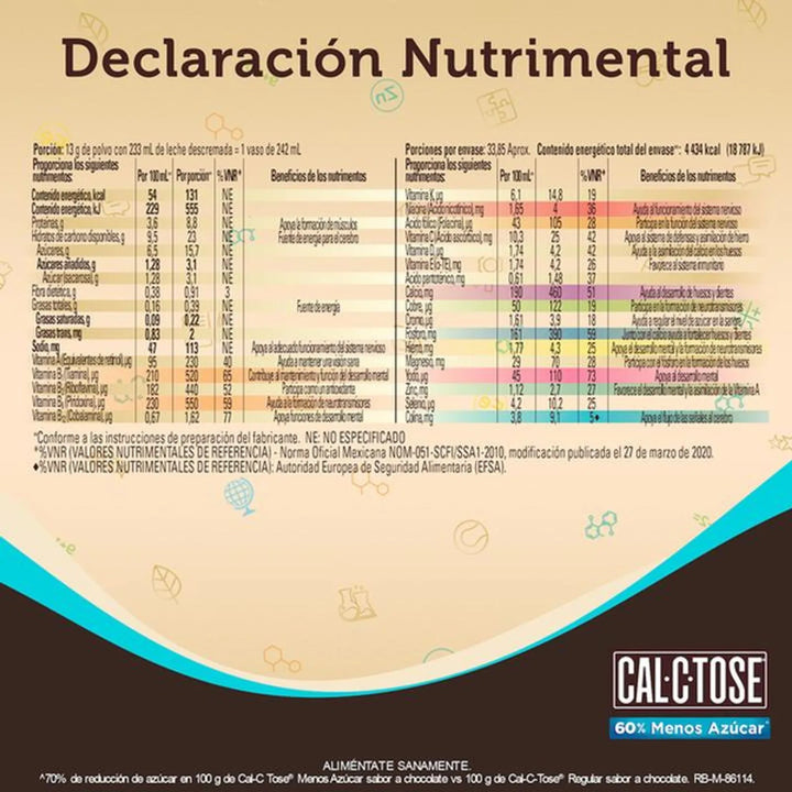 Cal C Tose 60% Less Sugar Chocolate Powder 15 oz