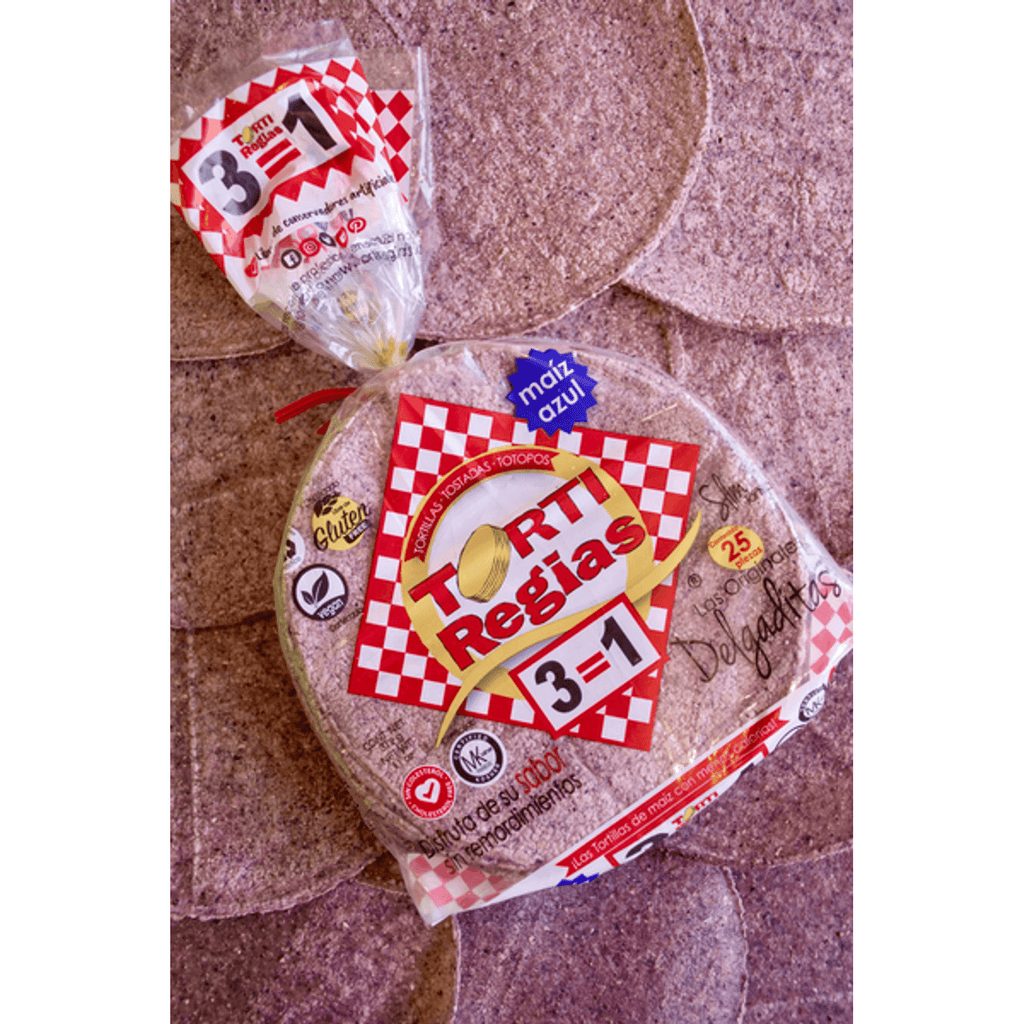 TortiRegias Delgaditas Blue Toasted Tortillas, 25 Pieces