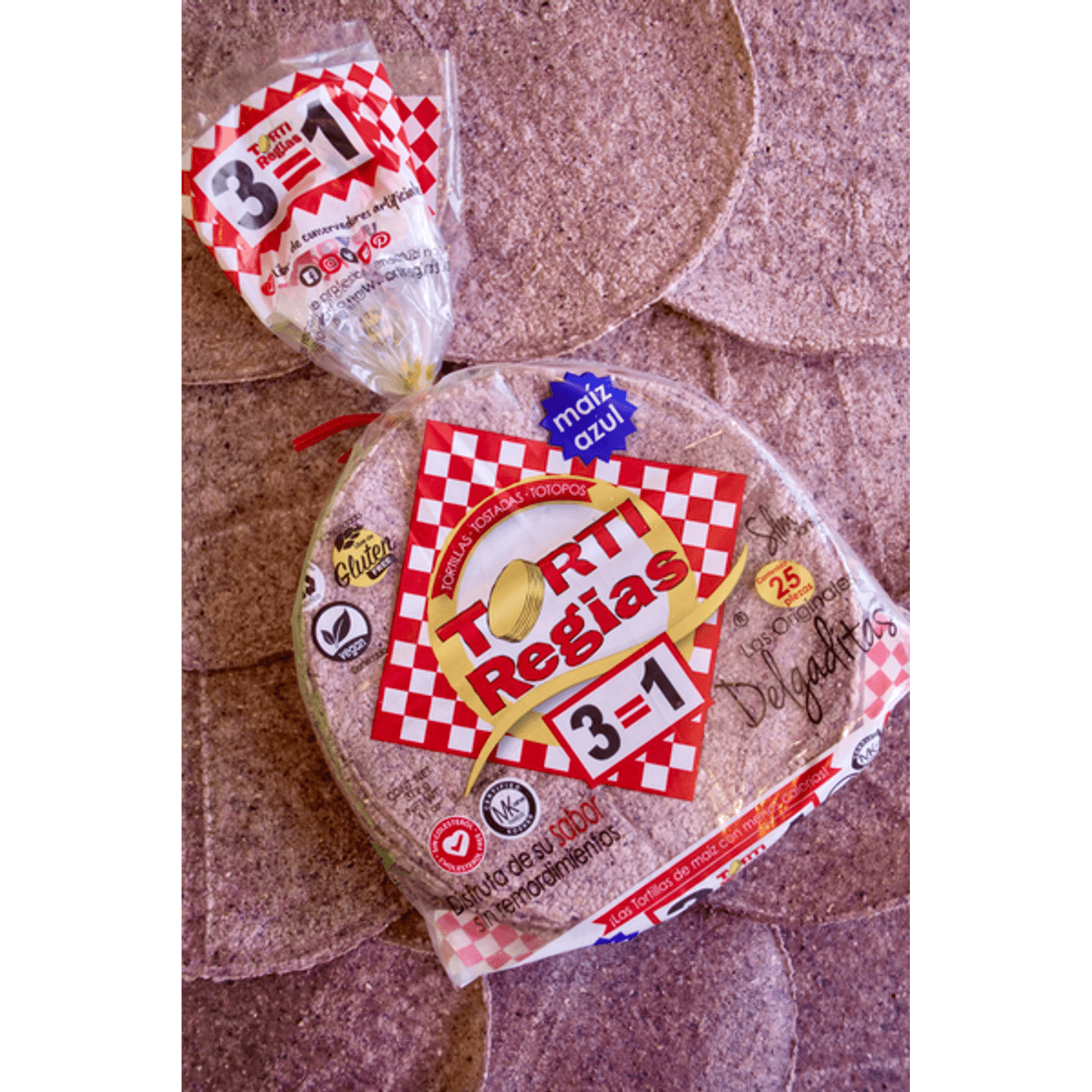 TortiRegias Delgaditas Blue Toasted Tortillas, 25 Pieces