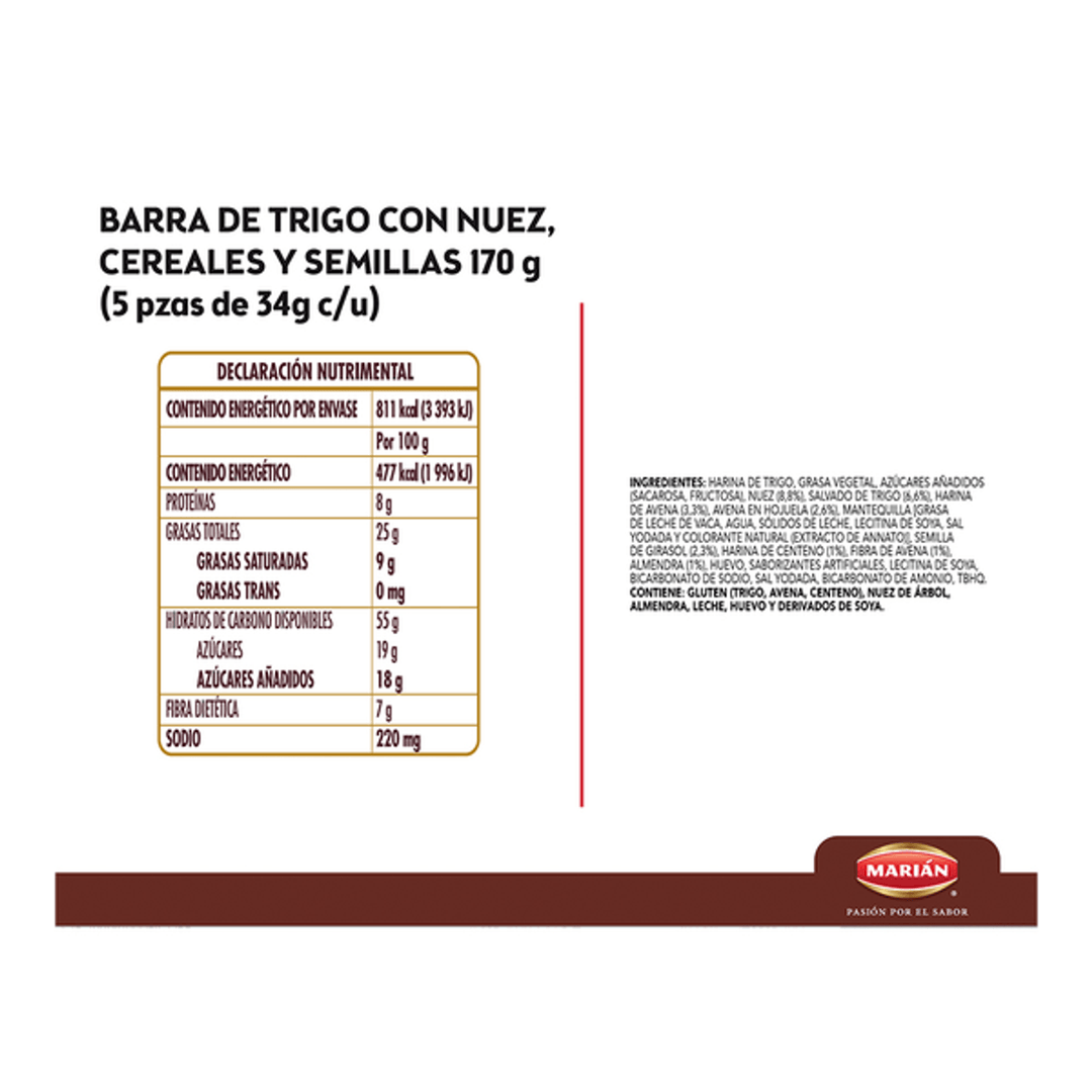 Marian Nutret Wheat Bar with Fiber and Nuts 6 oz
