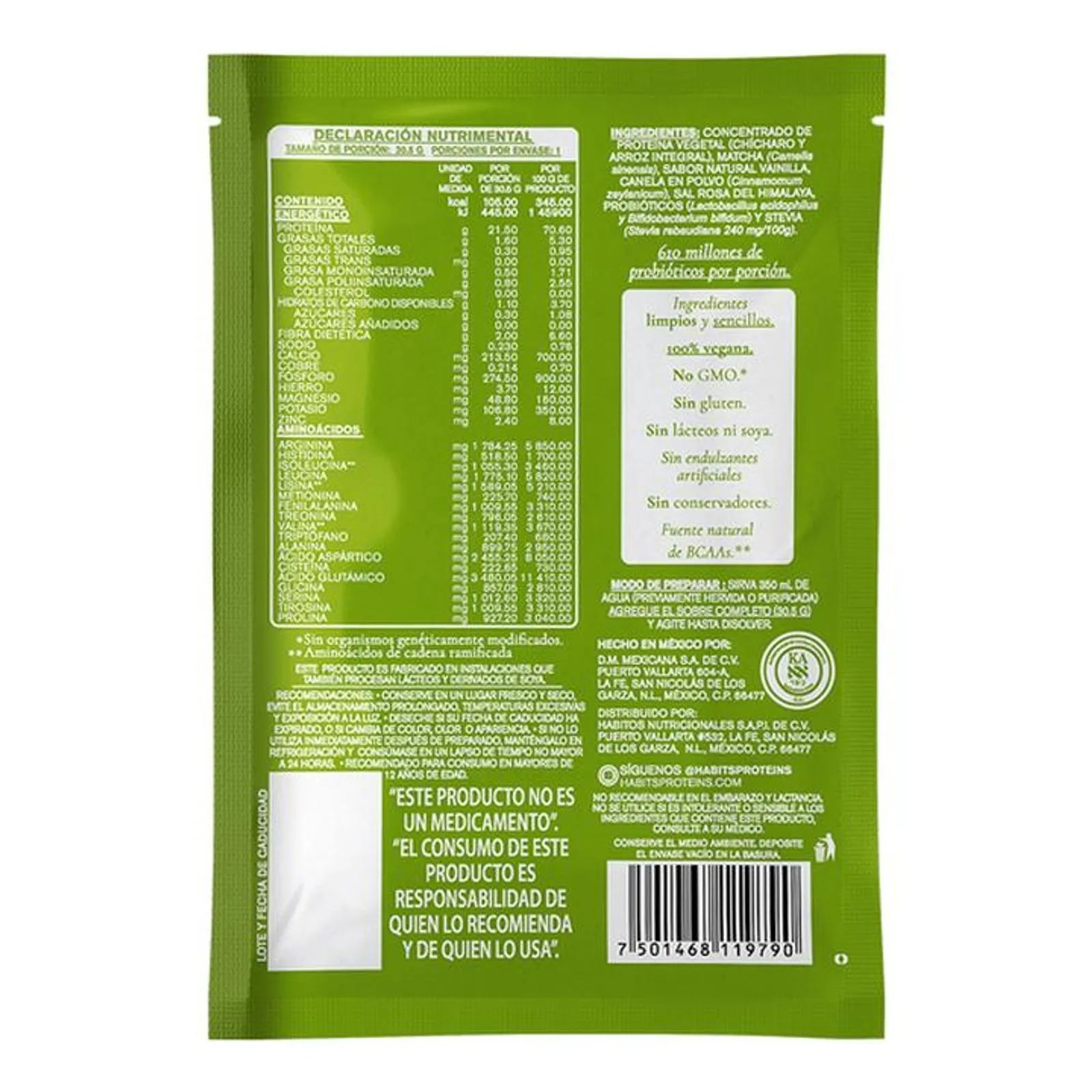 Habits Plant-Based Protein Packet Matcha Vanilla, 1 oz Secondary image