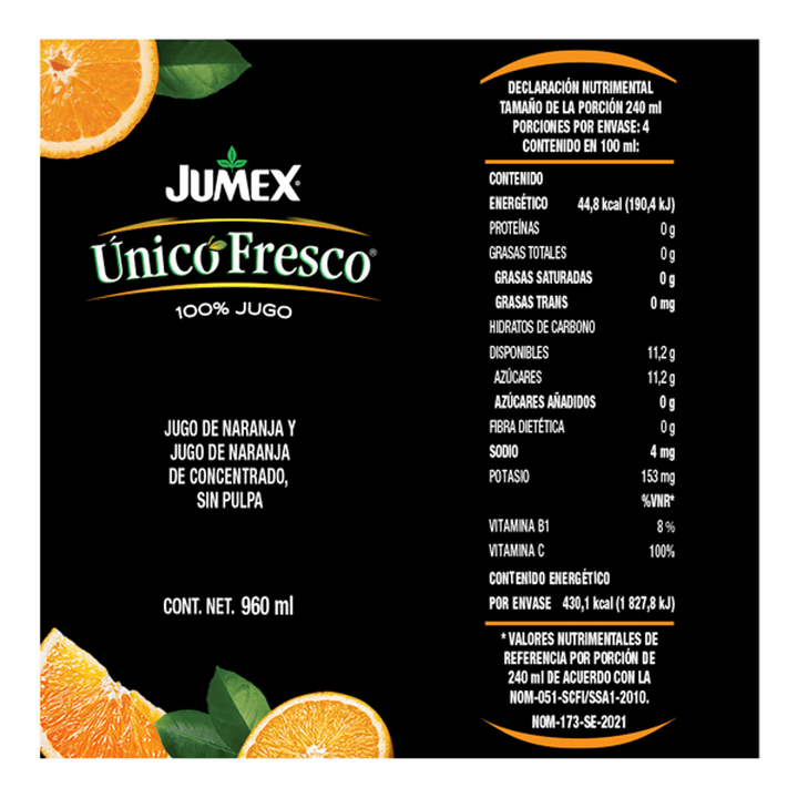 Jumex Natural Juice Unique Fresh Orange Pulp-Free 34 oz