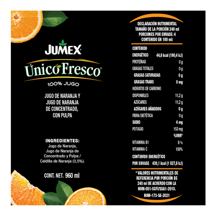 Jumex Natural Juice Unique Fresh Orange with Pulp 34 oz