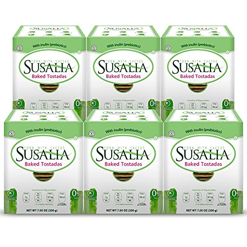 SUSALIA Tostadas Horneadas, Gluten Free Corn & Cactus Toast| Healthy Tostada Snacks | Artisan Snack| Pack of 6, 7 ounce each