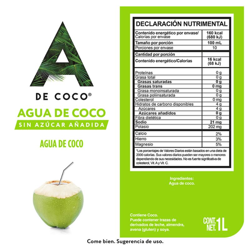 A De Coco 100% Natural Coconut Water 34 oz