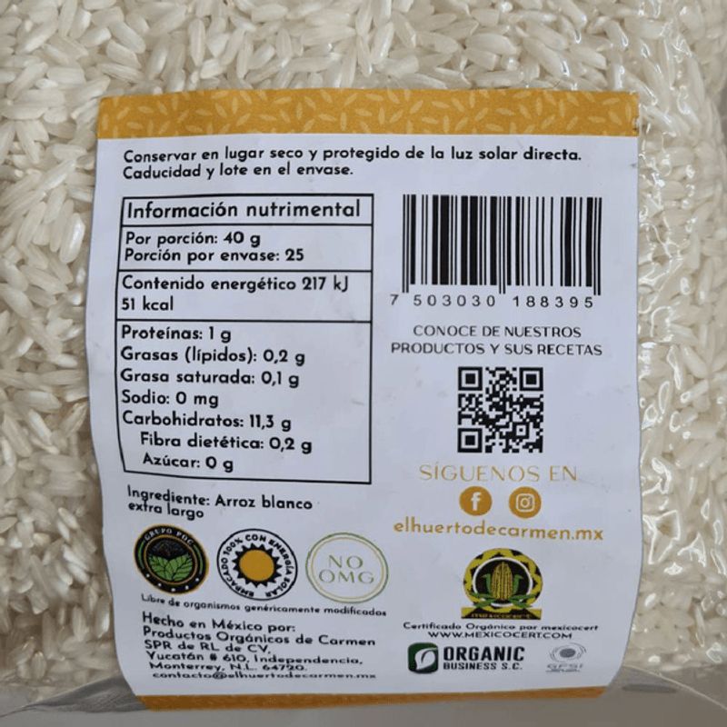 El Huerto de Carmen Organic Extra Long Rice Morelos - 2.2 lbs