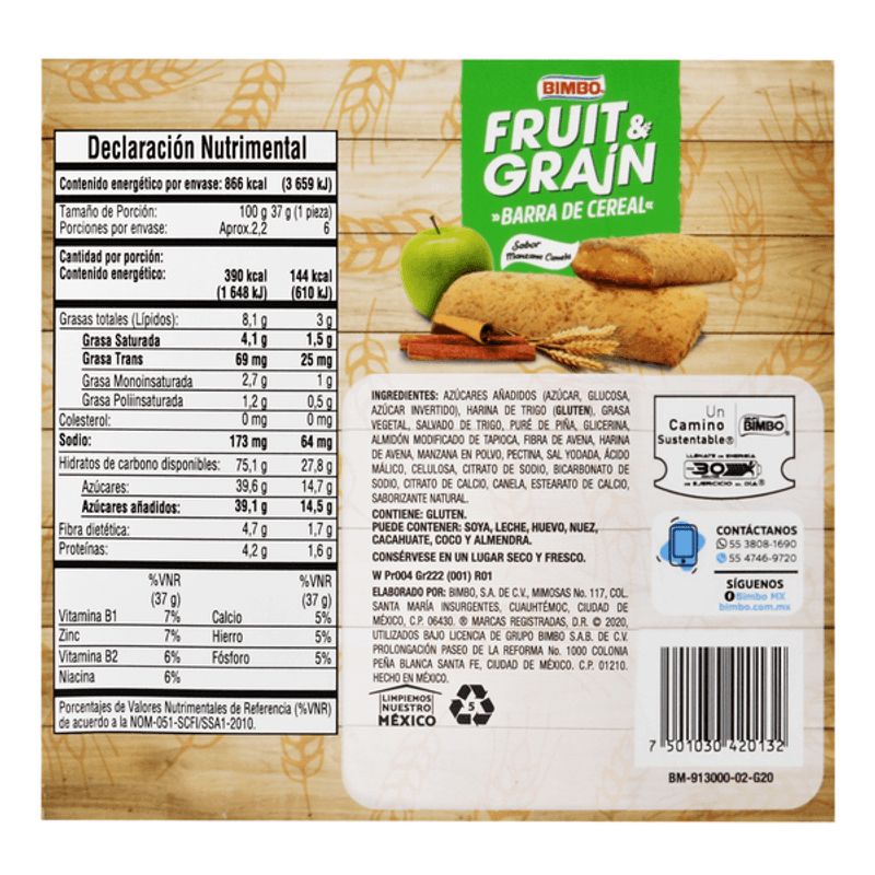 Fruit And Grain Apple Cereal Bar 8 oz