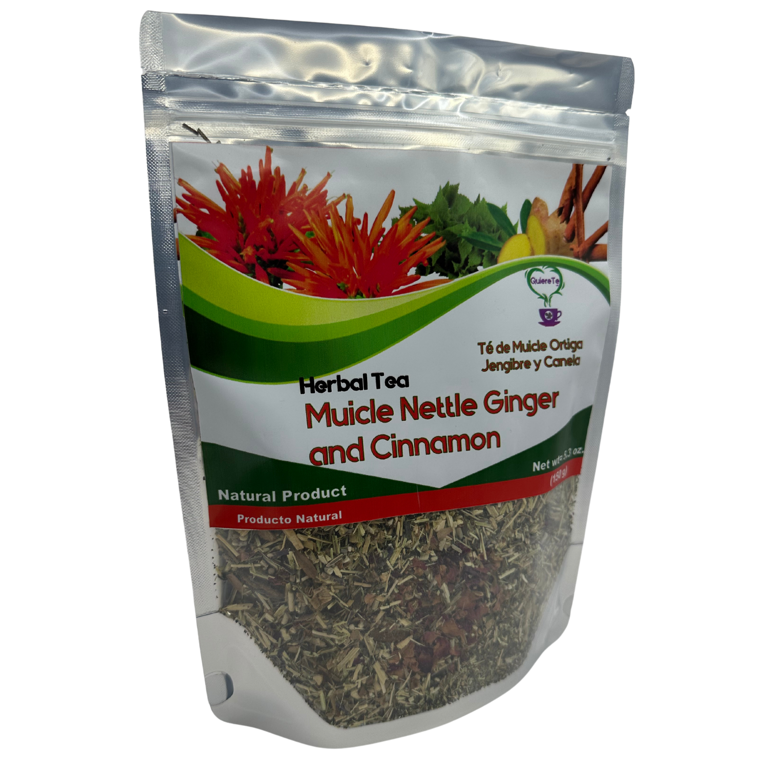 QuiereTe Herbal Tea Muicle Nettle Ginger and Cinnamon 5.3oz