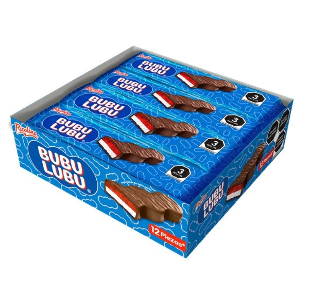 Bubulubu Ricolino Marshmallow and Strawberry Candy Bar – Box of 12 Pieces (1.23 oz each) Main image