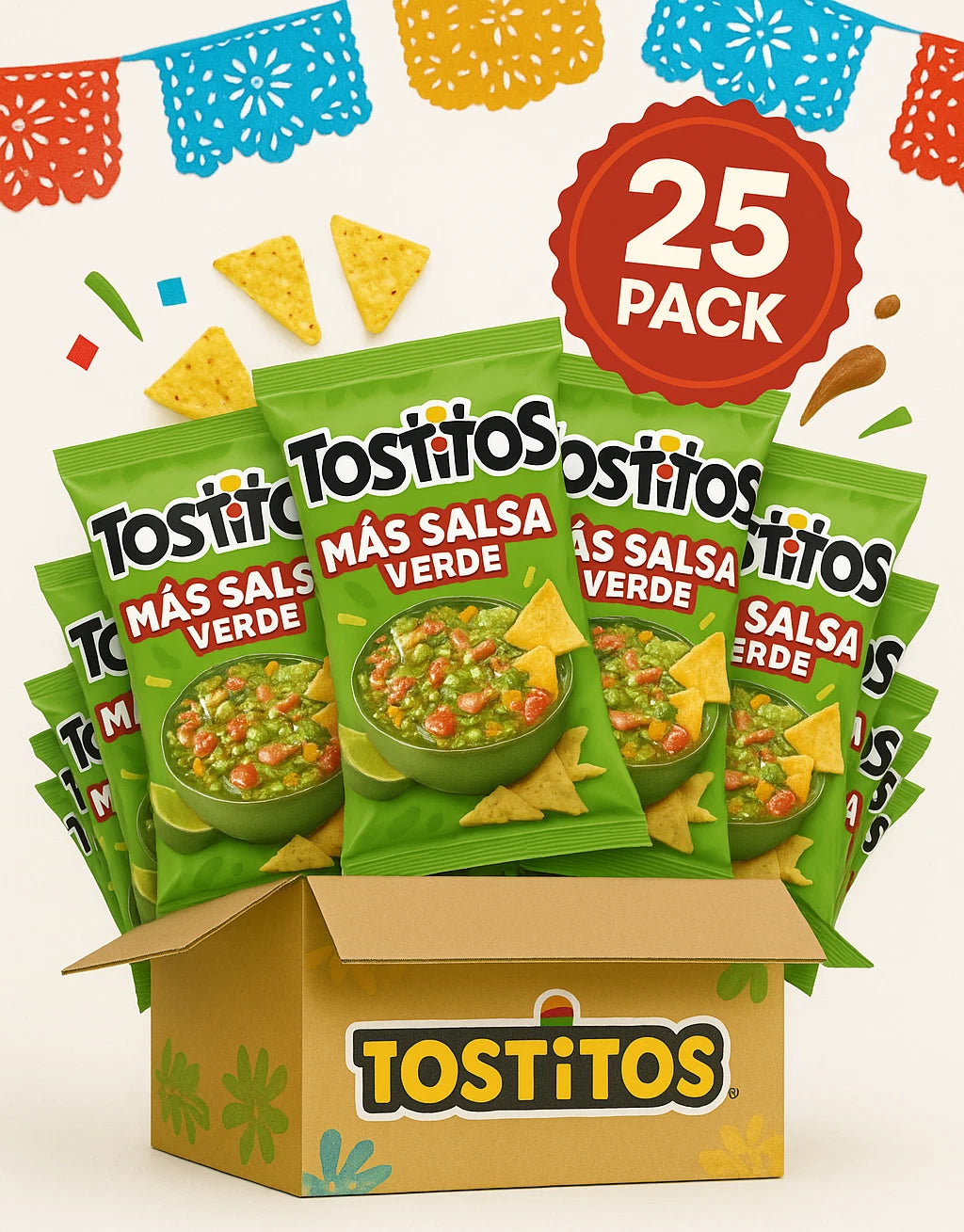 Sabritas Tostitos Salsa Verde 25 Mexican Potato Chips Pack 25 units