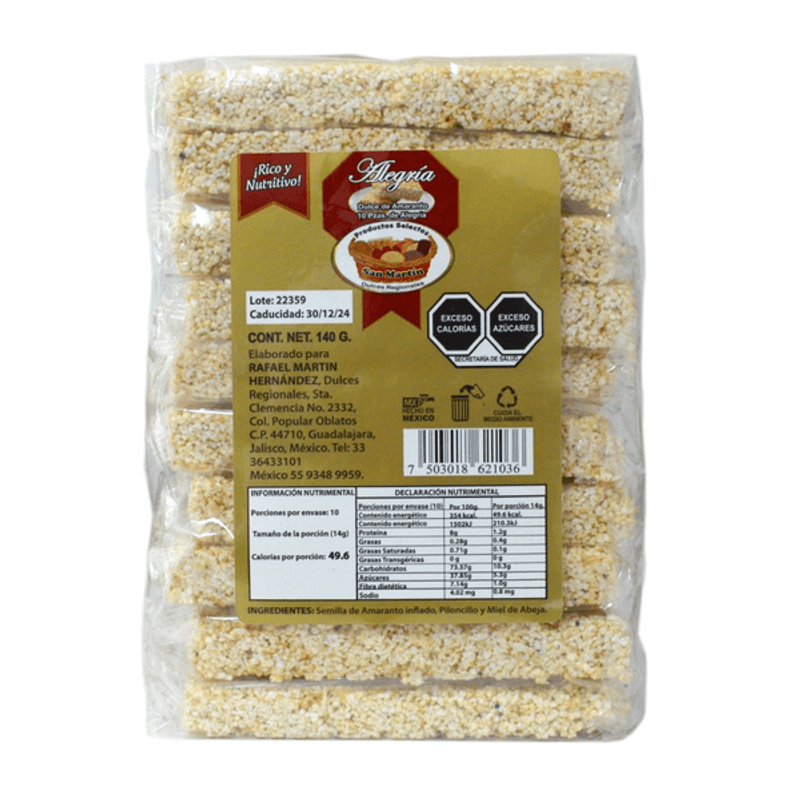 San Martin Alegria Honey Piloncillo Amaranth Candy 1 Pc