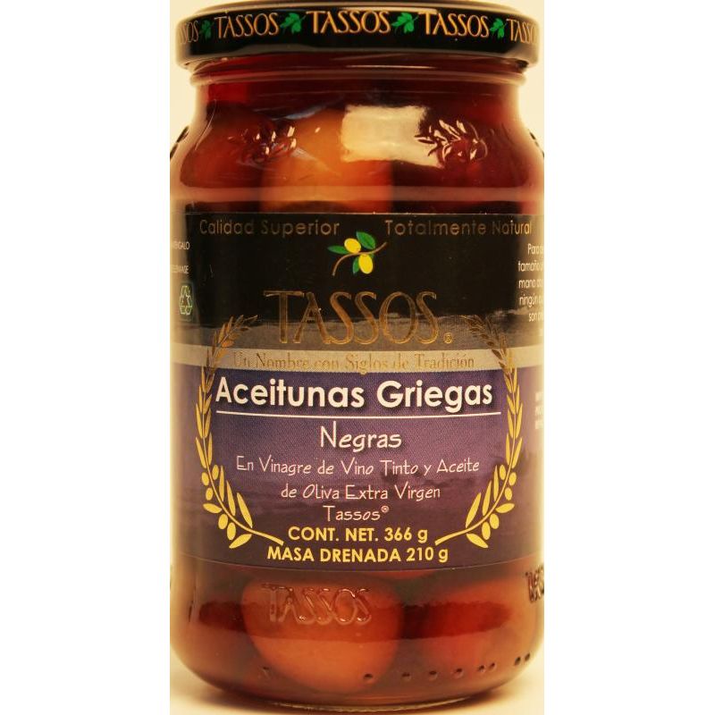 Tassos Black Olives Pit Red Wine Vinegar Olive Oil 13 oz