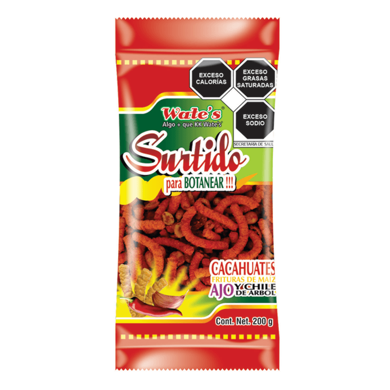 Wate's Assorted Peanuts and Corn Snacks with Garlic and Chile de Árbol 7 oz